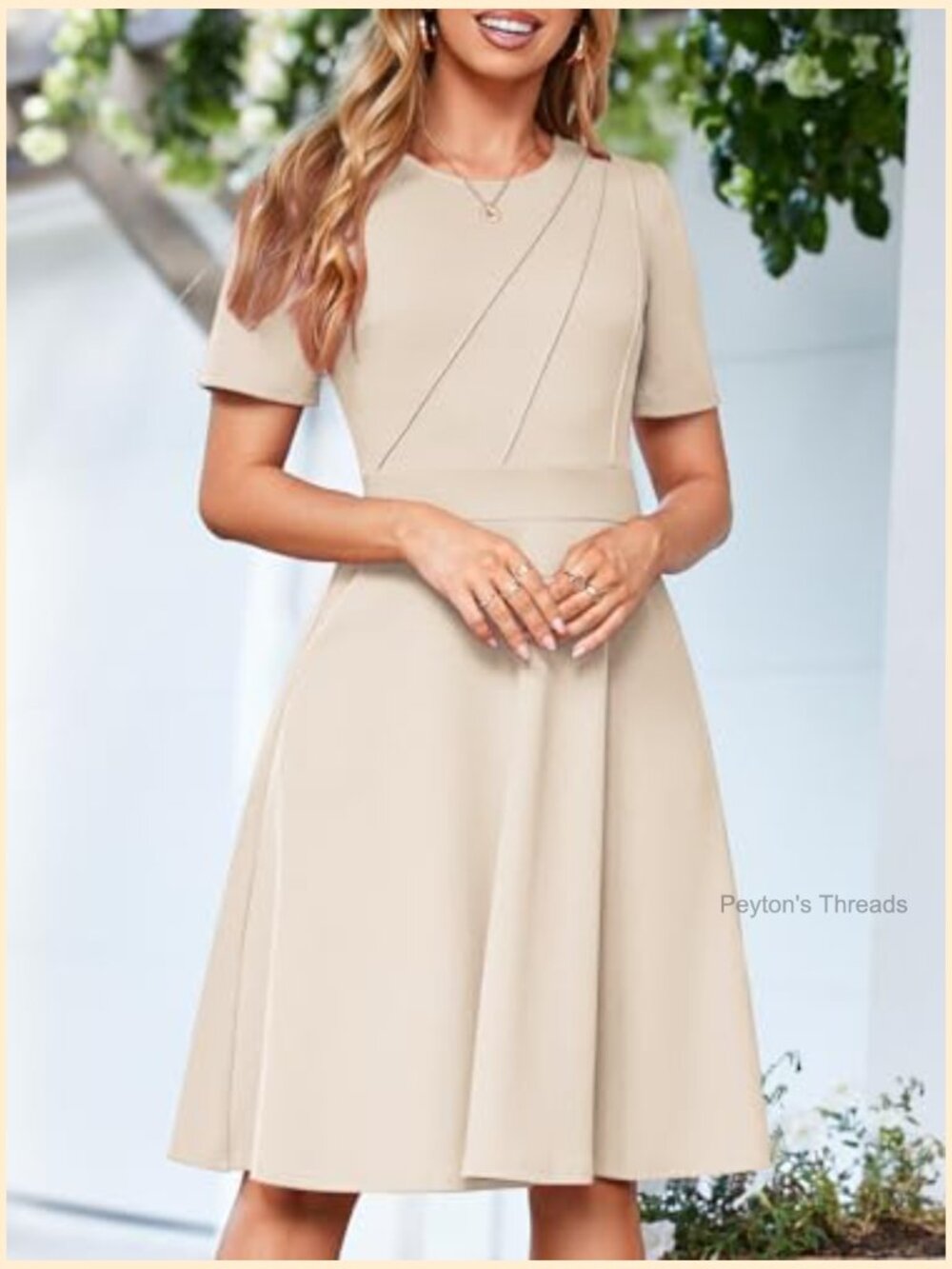 Fit and Flare Work Dress with Pockets - Short Sleeve - Picture 3 of 6